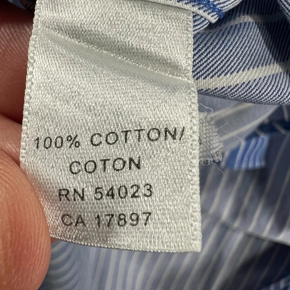 Banana Republic Shirt Mens 15-15.5 Medium Blue Striped Long‎ Sleeve Button Up